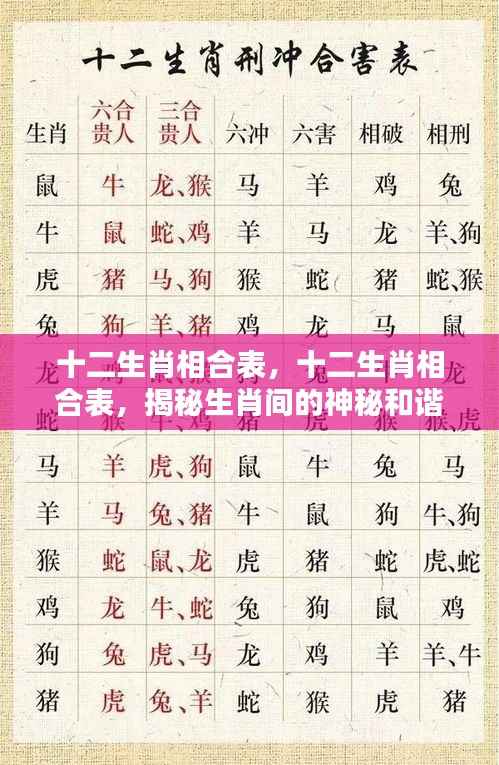 揭秘十二生肖间的神秘和谐关系,生肖相合表全解析