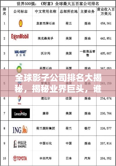 全球影子公司排名大揭秘,揭秘业界巨头,谁领风骚独占鳌头?