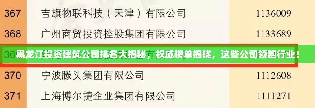 黑龙江投资建筑公司排名大揭秘,权威榜单揭晓,这些公司领跑行业!